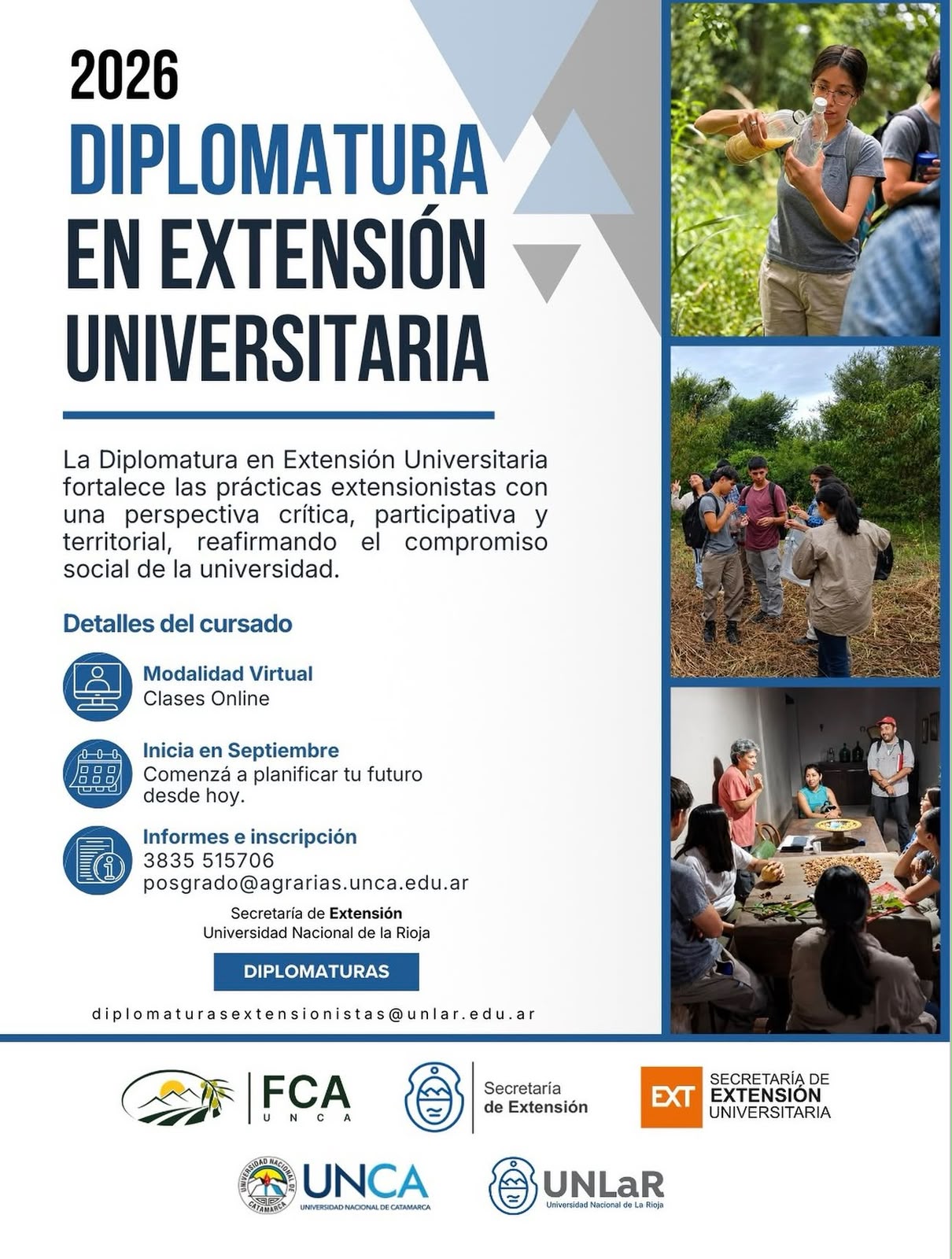 UNCA y UNLaR abren las inscripciones para una nueva Diplomatura en Extensión Universitaria